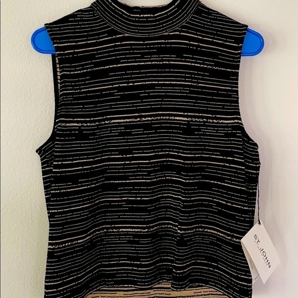 St. John black gold stripe mock neck blouse S - Picture 1 of 5
